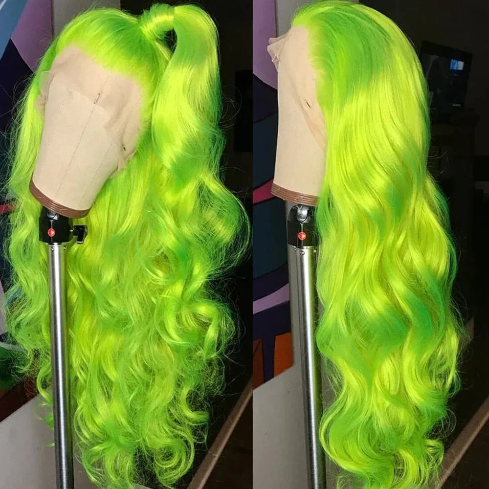 Lime Green Straight Glueless Human Hair Lace Wig