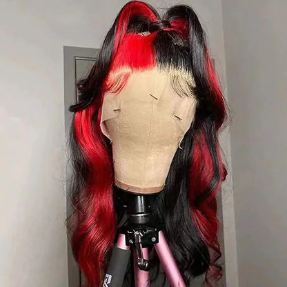 Body Wave Lace Frontal Wig Ombre Red Streak 180% Density