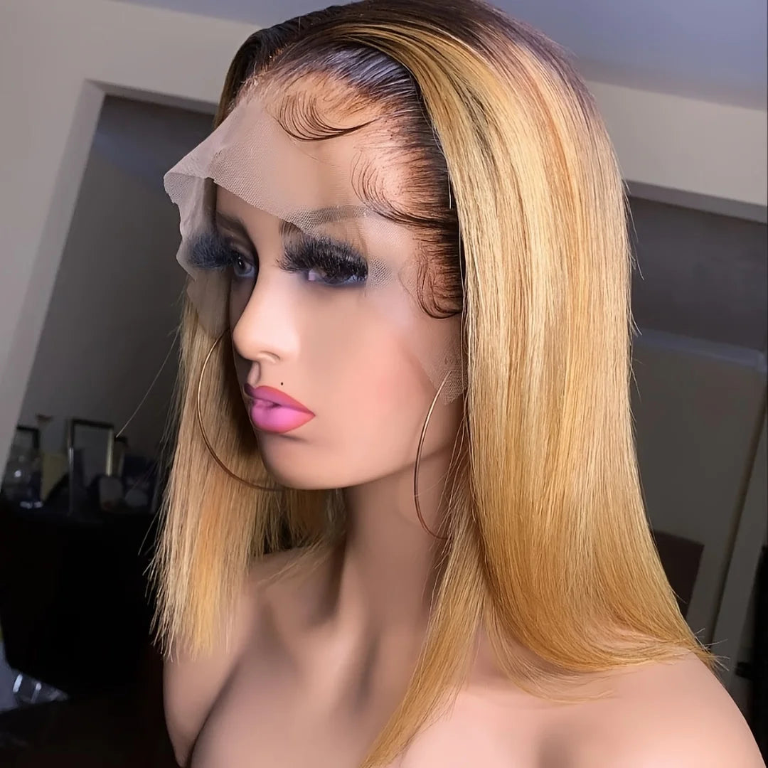 a mannequin wearing a brown bob wig