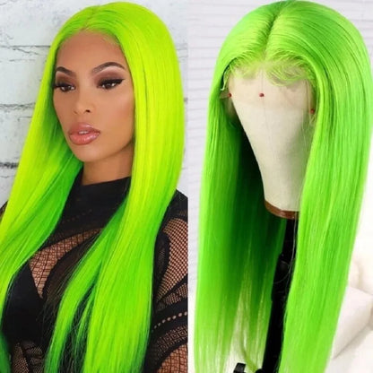 Lime Green Straight Glueless Human Hair Lace Wig