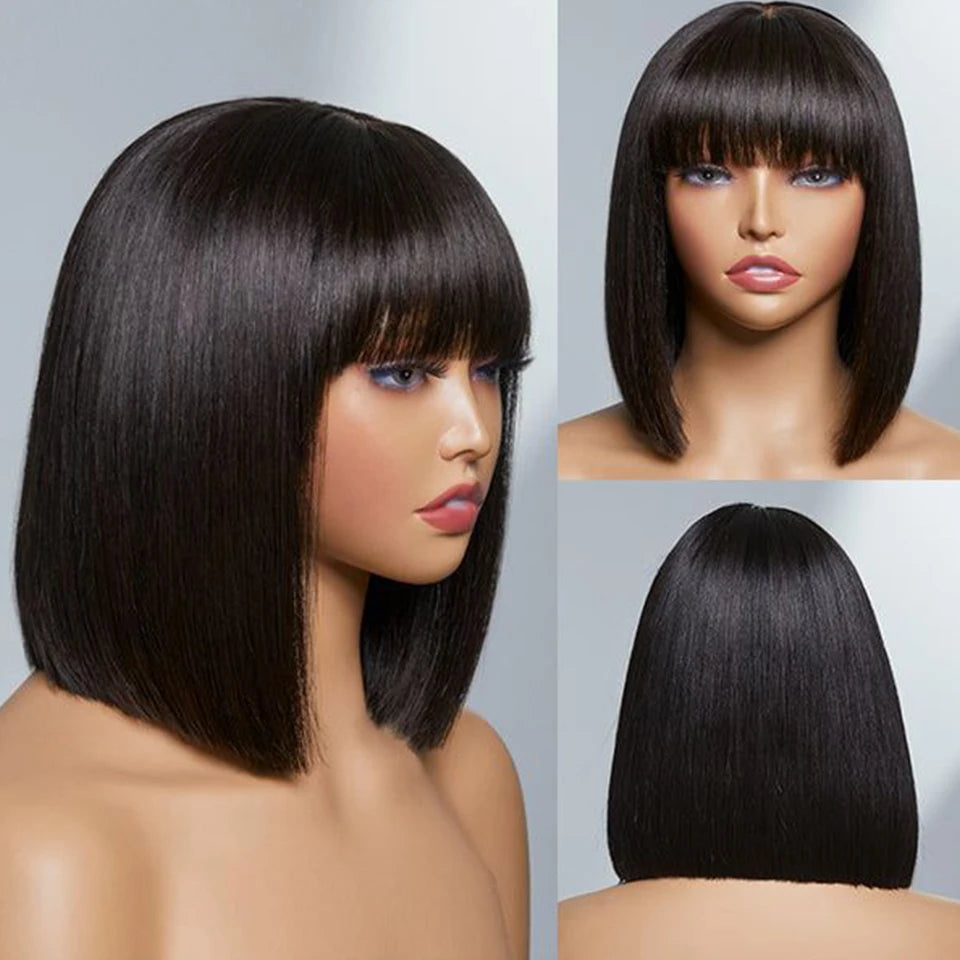 Brazilian Straight Bob Lace Wig With Bangs, Glueless