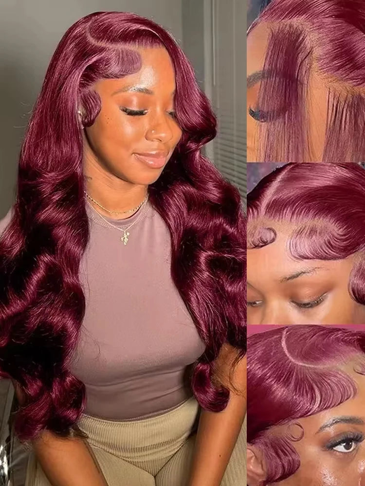 180% Density Body Wave Wig Burgundy 99J Lace Front Wig