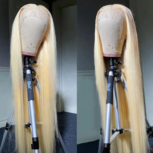 613 Bone Straight Wig on a mannequin  with a stand against a neutral background