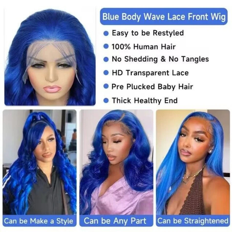 13x4 Body Wave Lace Front Remy Wig - Sapphire Blue