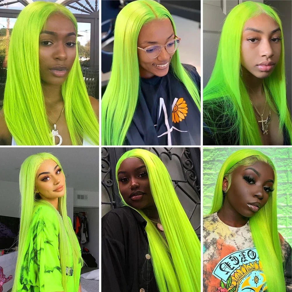 Lime Green Straight Glueless Human Hair Lace Wig