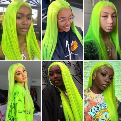 Lime Green Straight Glueless Human Hair Lace Wig