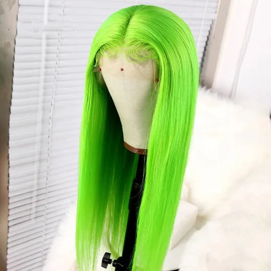 Lime Green Straight Glueless Human Hair Lace Wig