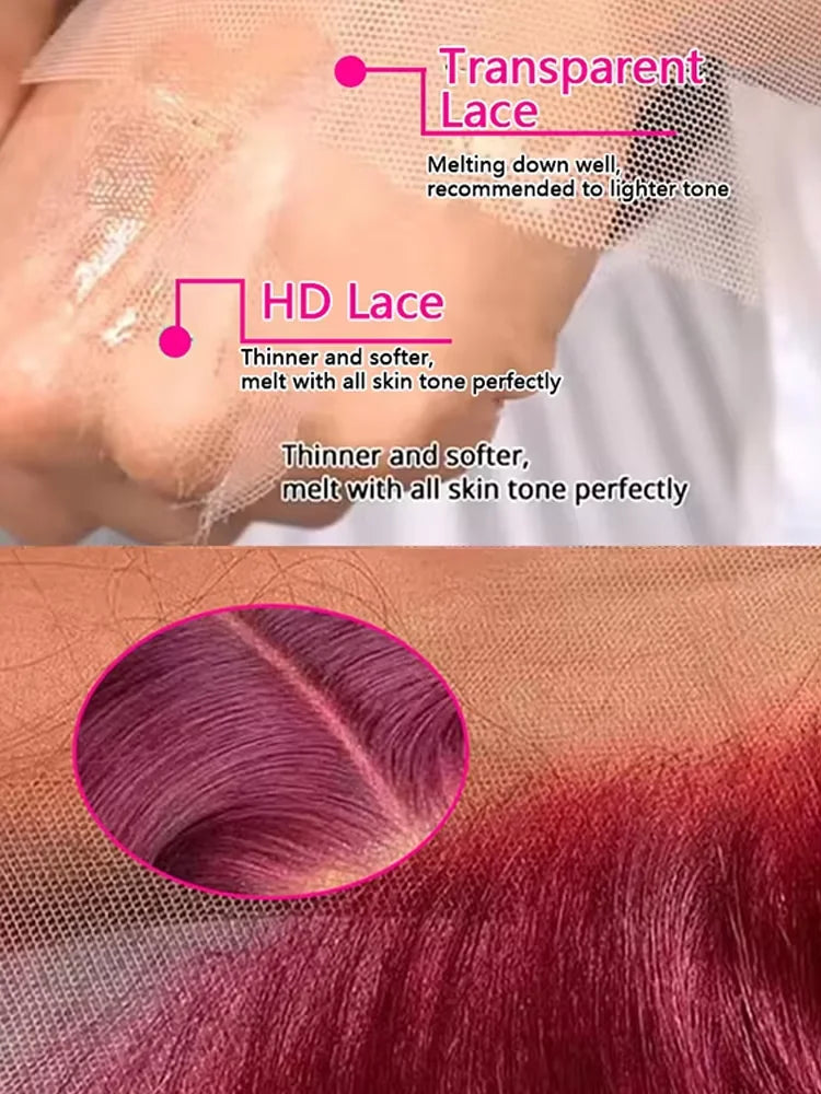 180% Density Body Wave Wig Burgundy 99J Lace Front Wig