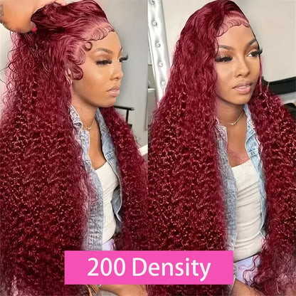 Transparent Lace Front Wig 99j Burgundy Deep Wave