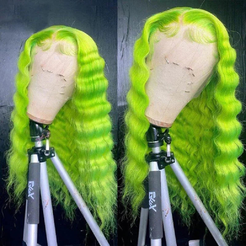 Lime Green Straight Glueless Human Hair Lace Wig