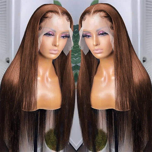 Bone Straight Lace Front Wig, Pre Plucked Remy - Brown