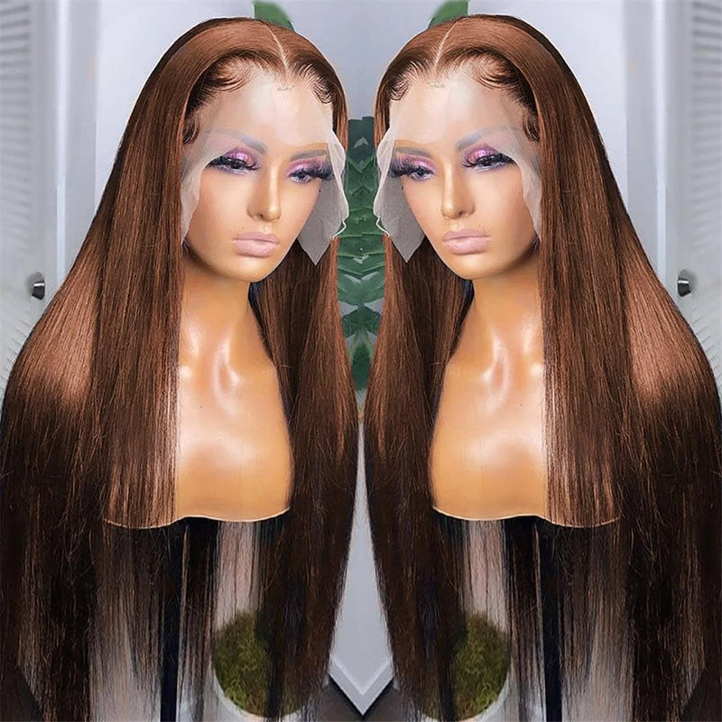 Bone Straight Lace Front Wig, Pre Plucked Remy - Brown