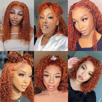 Ginger Colored Curly Bob Lace Front Wig 180% Density, Pre Plucked