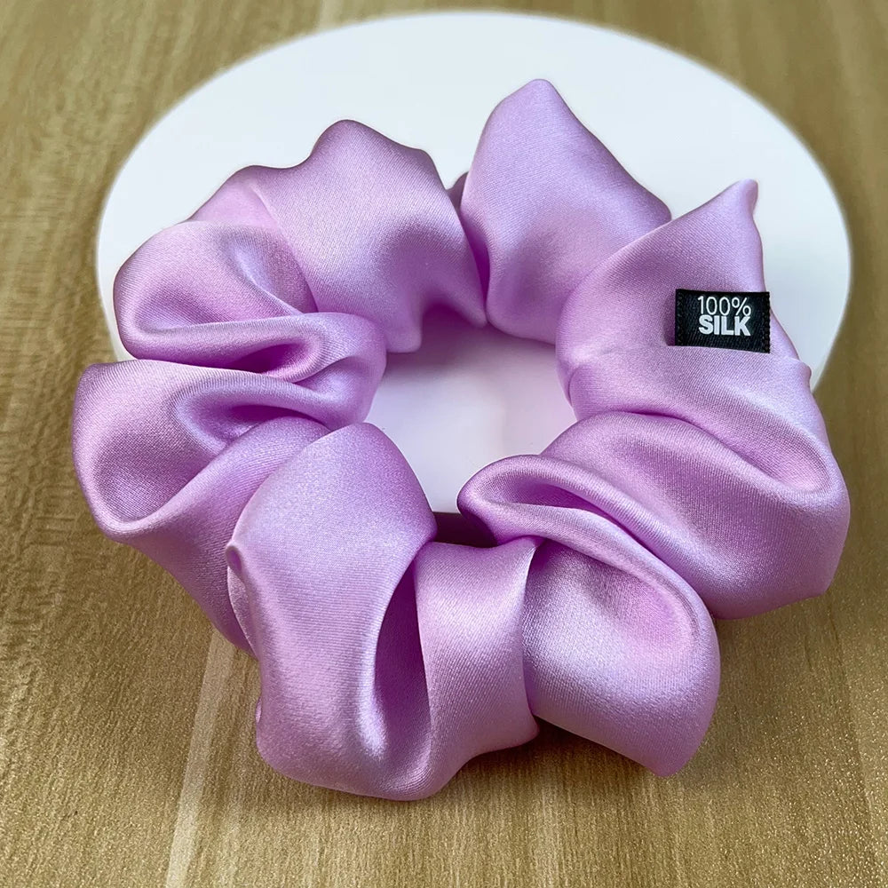 100% Silk Hair Scrunchies Elastic Rubber Band Hair Ties