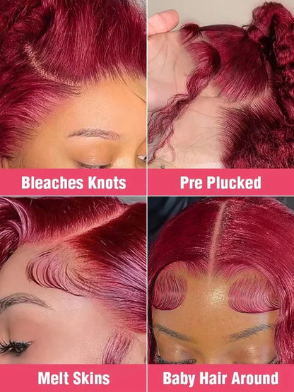 180% Density Body Wave Wig Burgundy 99J Lace Front Wig