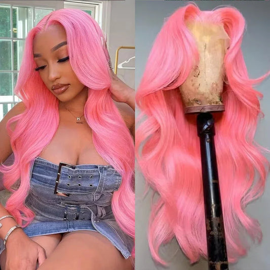 Light Pink Body Wave 13x4 HD Lace Front Wig, Pre Plucked