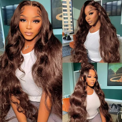 Chocolate Brown Body Wave Lace Front Human Hair Wig