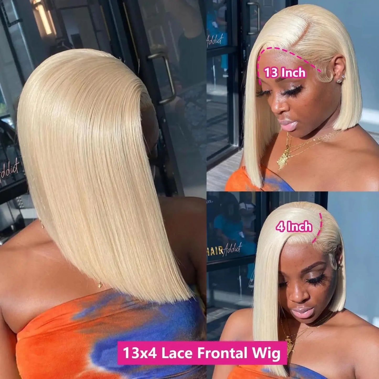 200% Density Short Straight Bob 613 Colored 13x4 Lace Frontal Human Hair Wig