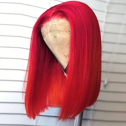 13x4 Red Bob Lace Front Wig 150% Density Straight HD Transparent Lace