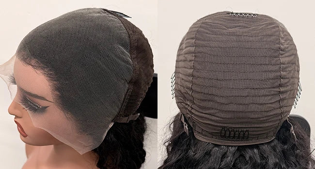 Wig cap on a mannequin with a plain background