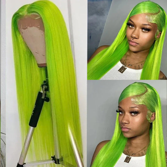 Lime Green Straight Glueless Human Hair Lace Wig