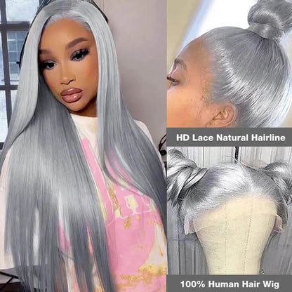 13x4 Lace Frontal Wig, 180% Density, Pre Plucked - Silver