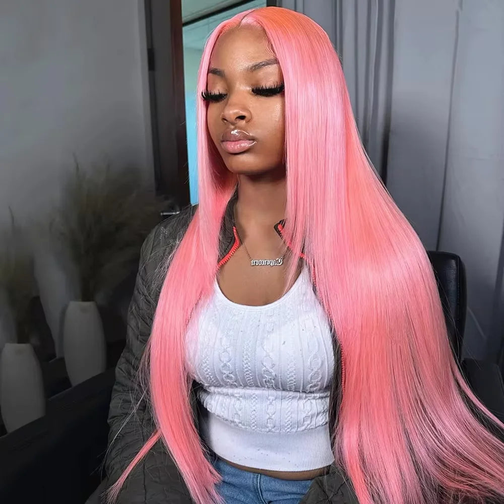 Bone Straight Lace Front Wig, Pre Plucked - Light Pink