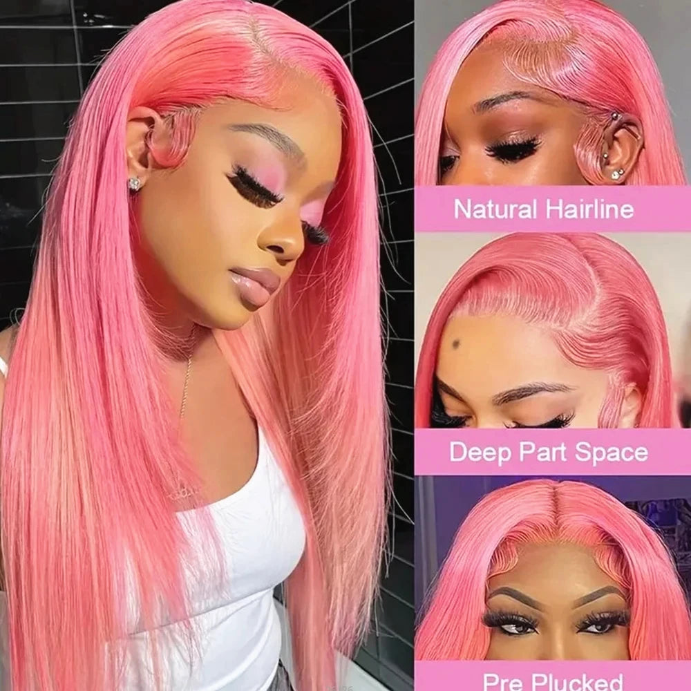 Bone Straight Lace Front Wig, Pre Plucked - Light Pink