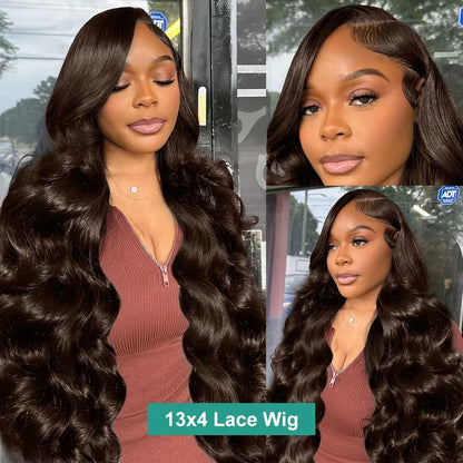 Chocolate Brown Body Wave Lace Front Human Hair Wig