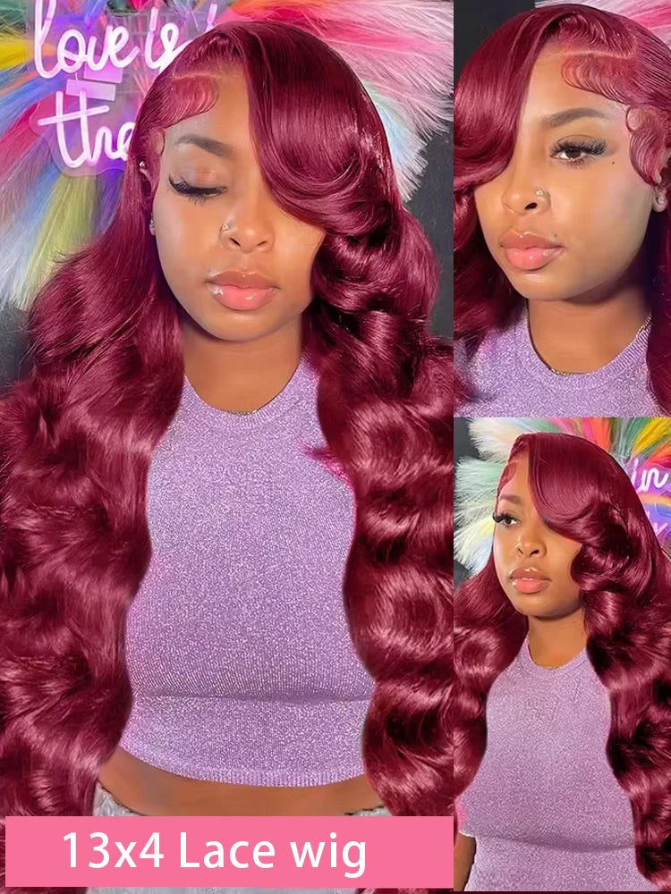 180% Density Body Wave Wig Burgundy 99J Lace Front Wig