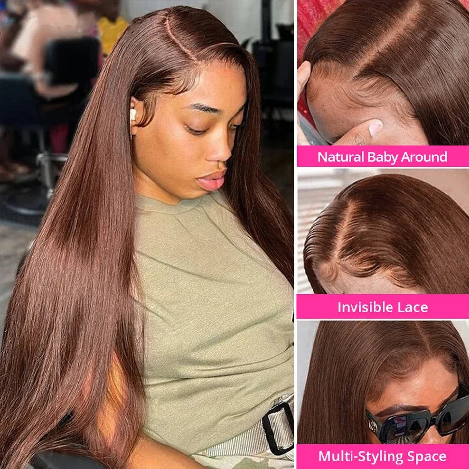 Bone Straight Lace Front Wig, Pre Plucked Remy - Brown