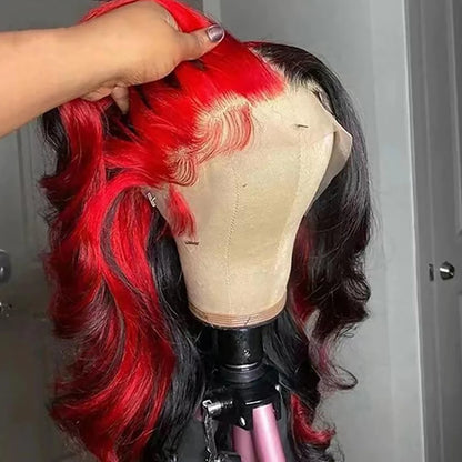 Body Wave Lace Frontal Wig Ombre Red Streak 180% Density