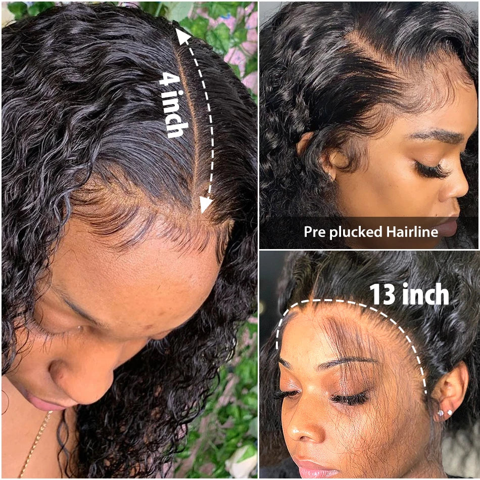 Brazilian Deep Wave Bob Wig, 13x4, Pre Plucked