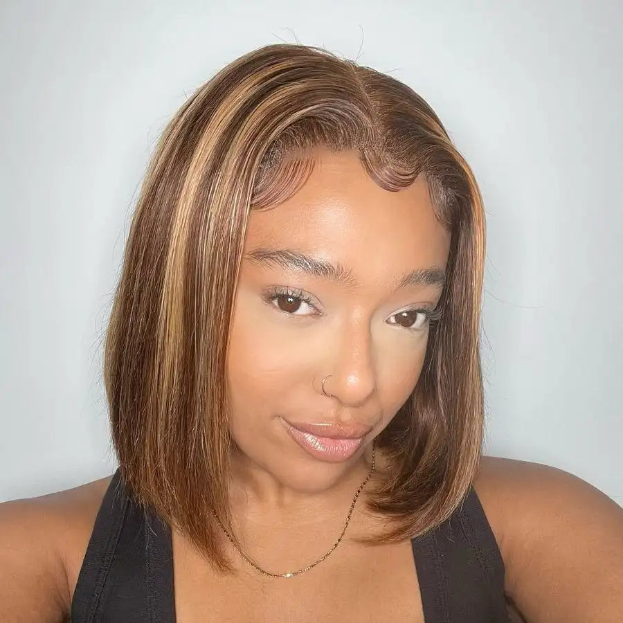 200% Density Ombre Brown Honey Blonde Highlight Lace Frontal Wig